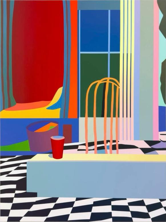 CHangxiao Wang, ohne Titel (Duschraum) 2025, Acryl auf Leinwand 140 x 105 cm