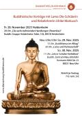 Buddha-Statue und drei Meditierende
