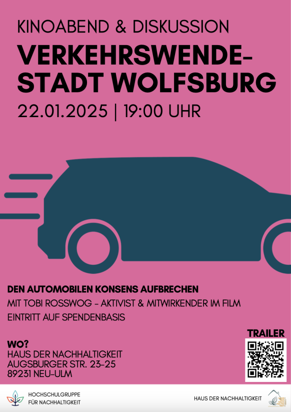 Filmplakat mit Auto auf pinkem Hintergrund und Text