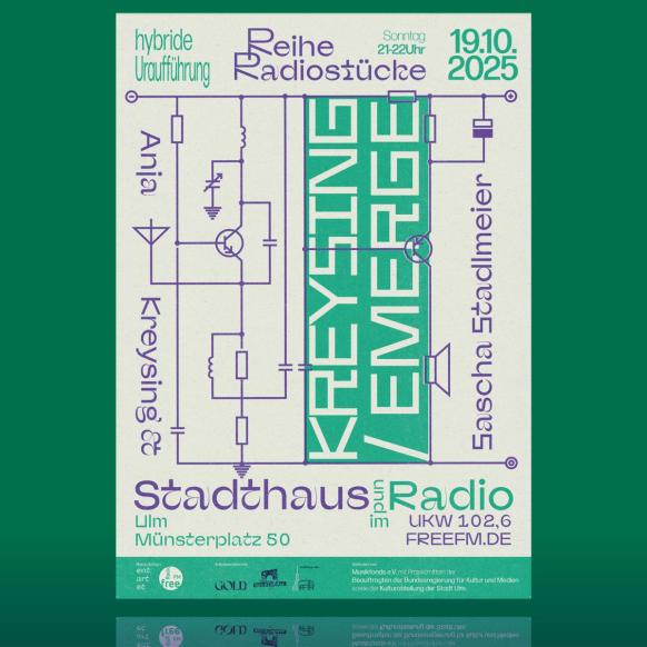 Poster für Kreysing/EMERGE 19.10.2025 im Stadthaus Ulm - Artwork by Marin Dziallas/ghostwork.de