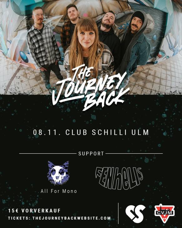 Konzertflyer für The Journey Back, Fenhelis und All For Mono am 8.11.2025 im Club Schilli