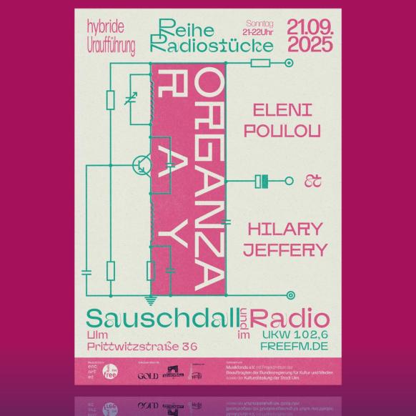 Poster Organza Ray 21.09.2025 im Jazzkeller Sauschdall, Ulm - Artwork by Marin Dziallas/ghostwork.de