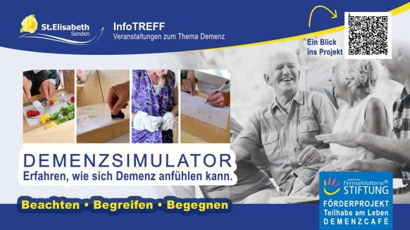 Loge St. Elisabeth Pflegezentrum, Schriftz&uuml;ge, QR-Code, Bilder Demenzsimulator,Loge Deutsche Fernsehlotterie Stiftung, fr&ouml;hliche Senior:innen