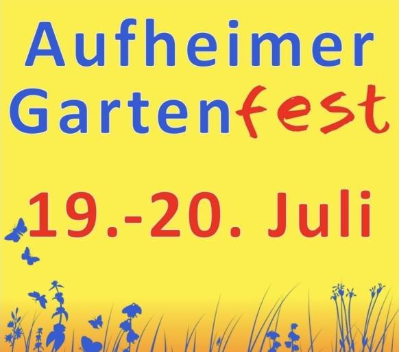 Schriftzug Aufheimer Gartenfest mit Datum vom 19.-20. Juli