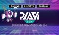 Das Logo der PLAY Con Süd mit dem Untertitel "Die Gaming Convention in Neu-Ulm" und den Schlagworten Gaming, E-Sports und Cosplay.