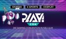 Das Logo der PLAY Con Süd mit dem Untertitel "Die Gaming Convention in Neu-Ulm" und den Schlagworten Gaming, E-Sports und Cosplay.