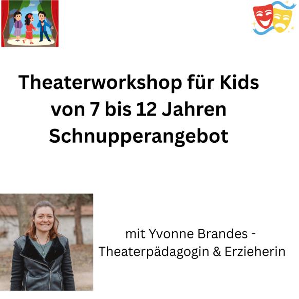 Yvonne Brandes (Foto von mir) sowie eigener geschriebener Text und zwei Logos Theaterbilder aus Canva