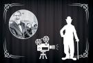 Frieder Egri u. Umrisse in schwarz-weis von einer Filmkamera und Charly Chaplin