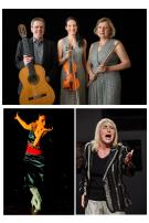 Musiktrio mit Gitarre, Violine und Querflöte, Flamenco-Tänzerin, Sängerin