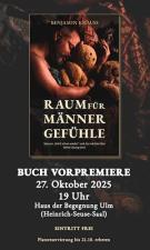 Buch-Vorpremiere "Raum für Männergefühle". Das Cover zeigt einen schlafenden Mann, der einen Teddy im Arm hält.
