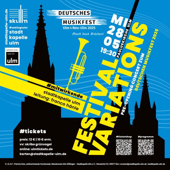 Das Plakat zeigt das Ulmer Münster und eine Trompete.