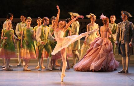 Gruppe Balletttänzer mit Ballerina in rosa