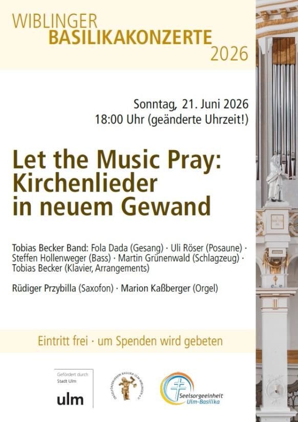 Bildausschnitt der Orgel, Logo der Stadt Ulm, des Orgelf&ouml;rdervereins und der Seelsorgeeinheit Ulm-Basilika