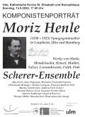 Plakat mit Bildnis Henles, Konzertdaten, Programm und Mitwirkenden; Bildnis gemeinfrei
