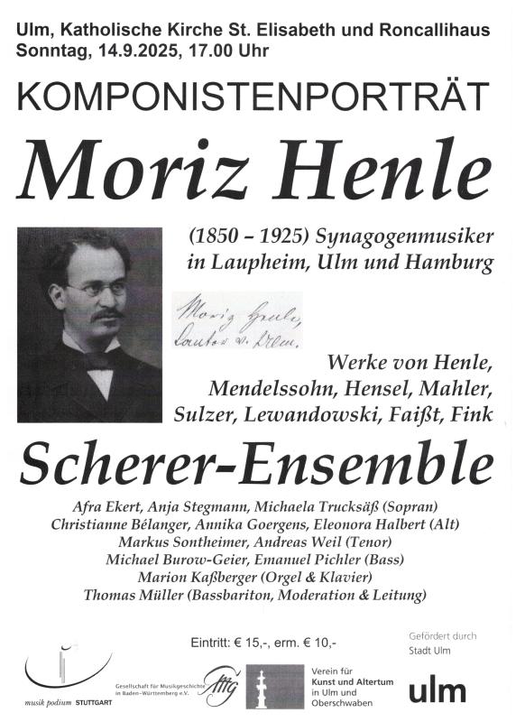 Plakat mit Bildnis Henles, Konzertdaten, Programm und Mitwirkenden; Bildnis gemeinfrei