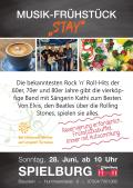Plakat mit Informationen zum Musikfr&uuml;hst&uuml;ck im Spielburg Cafe in Blaustein