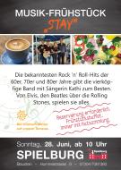Plakat mit Informationen zum Musikfrühstück im Spielburg Cafe in Blaustein