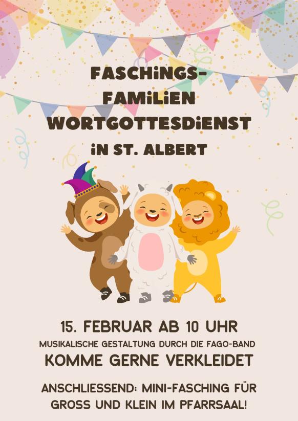Einladung zum Faschings-Gottesdienst mit Mini-Fasching