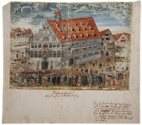 Schwörfeier vor dem Schwörhaus in Ulm, vor 1785