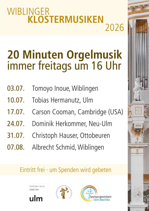 Teil der Orgel, Logo der Stadt Ulm, des Orgelf&ouml;rdervereins und der SE Ulm-Basilika
