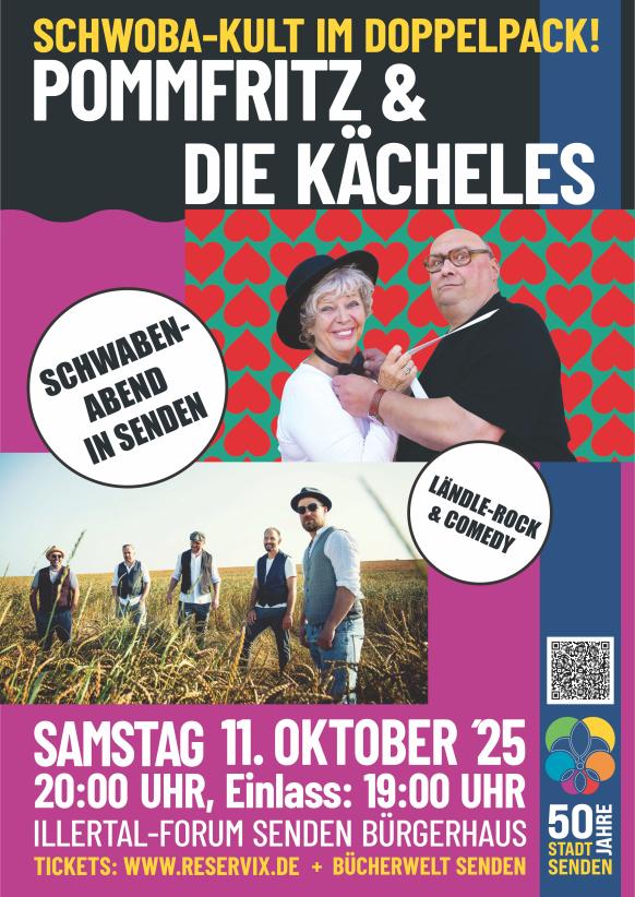 Plakat zum Schwaben-Abend, Bild Die Kächeles und Pommfritz