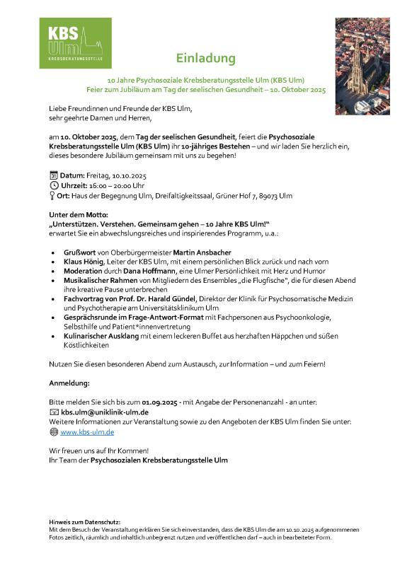 Informationen zum Jubiläum mit Programmpunkten und Anmeldeinformationen.