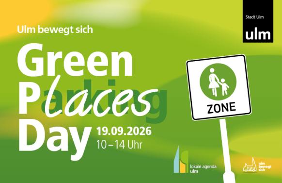Motiv Green Places Day mit Fu&szlig;g&auml;ngerzonenschild