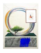 Kevin L&uuml;dicke, Wind von links, 2025, Acryl, &Ouml;l und Pastellkreide auf Leinwand