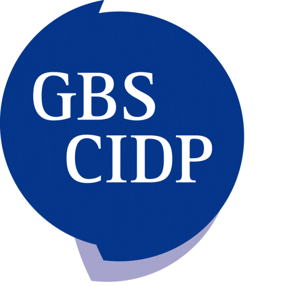 blauer Punkt mit Schrift GBS CIDP