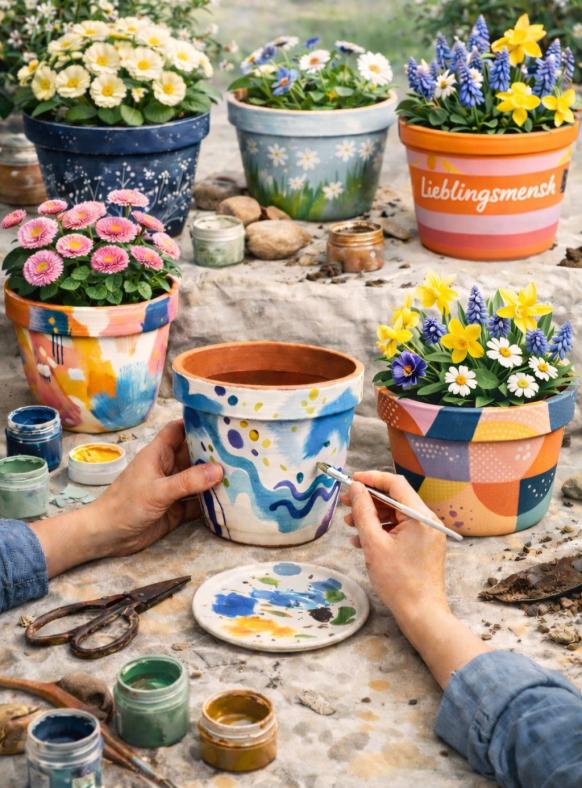 Kreativ Workshops, Ulm, DIY Workshop, Neu-Ulm, Blument&ouml;pfe bemalen