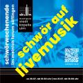 Im Hintergrund eine Tuba, im Vordergrund der Schriftzug "Schwör auf Livemusik".