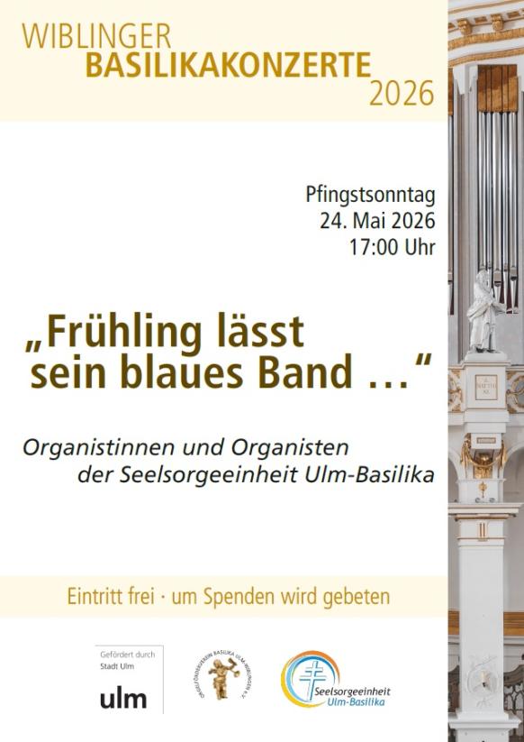 Logos der Stadt Ulm, Orgelf&ouml;rderverein und Seelsorgeeinheit Ulm-Basilika. Bildausschnitt der Orgel
