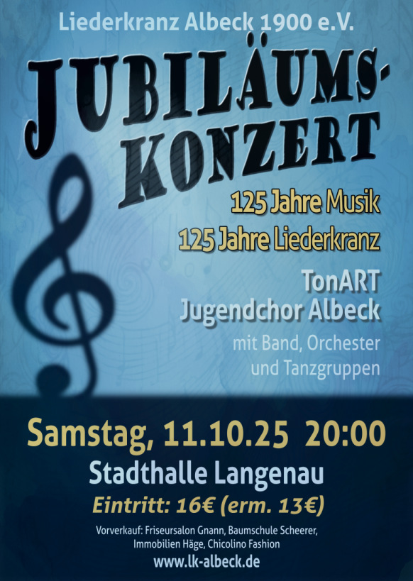 Plakat für das Konzert anläßlich des 125-jährigen Jubiläums des Liederkranz Albeck 1900 e.V.