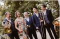 Die Musizierenden von Harmonic Brass mit ihren Instrumenten, Horn, zwei Trompeten, Posaune und Tuba